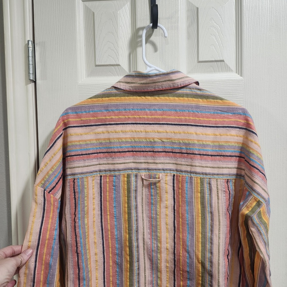 Pilcro XS Striped Button Up Shirt Metallic Thread Cotton Oversized Boho - Picture 11 of 13